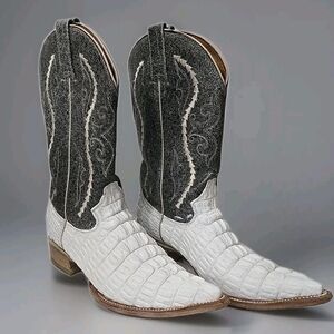 Gran Lider Cowboy Boots  Caiman Gray/White Mens USA 8 Mex 27